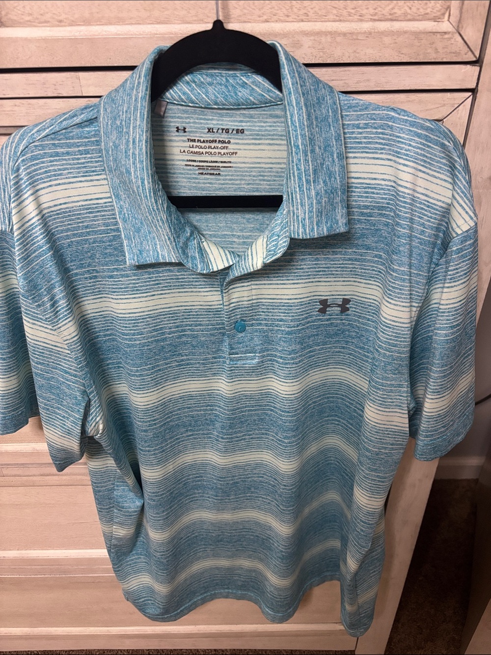 Under Armour Men’s Aqua Blue & White Striped Performance Polo